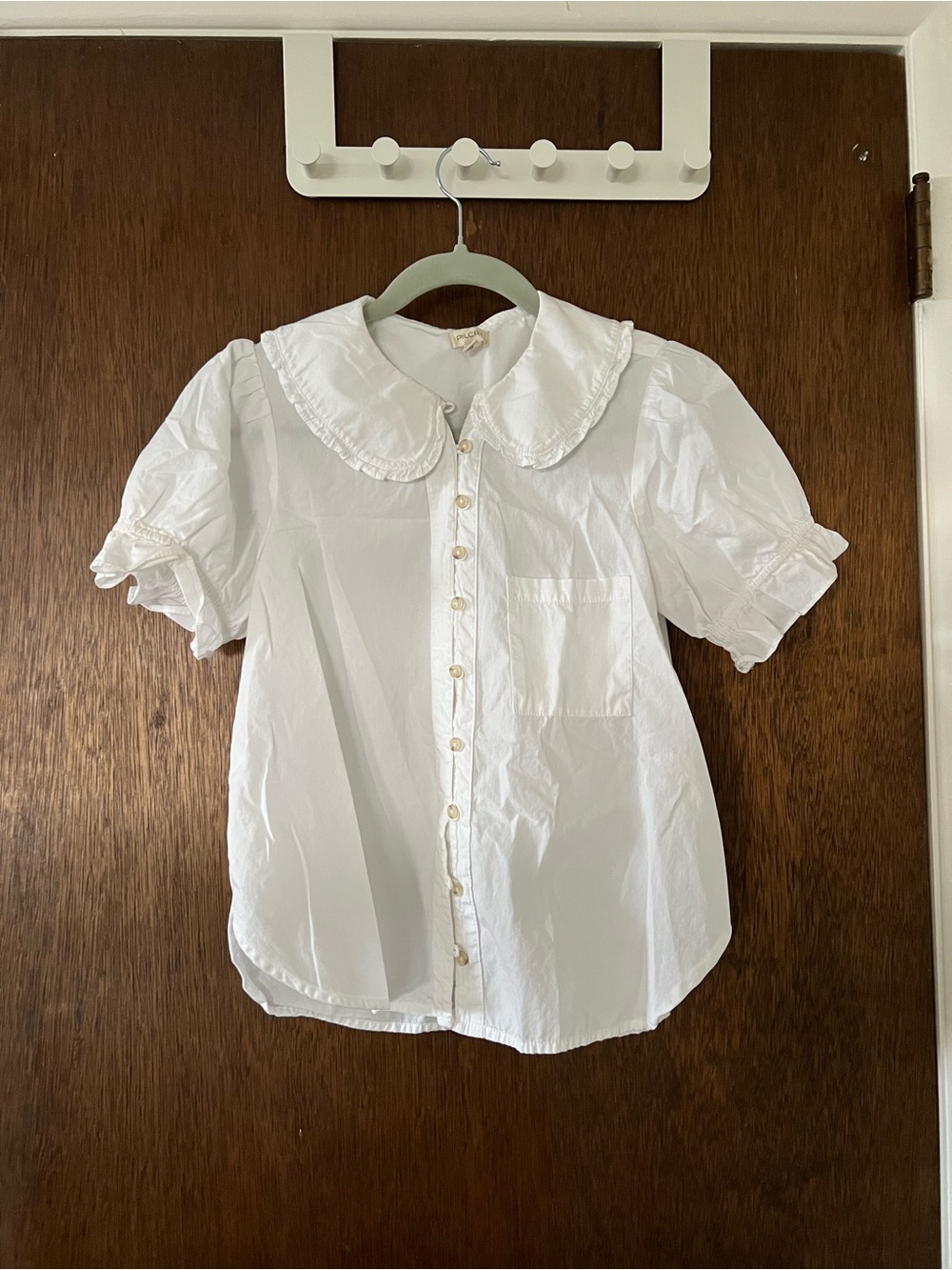 Pilcro White Ruffled Peter Pan Collar Button-Up Top - Picture 1 of 3